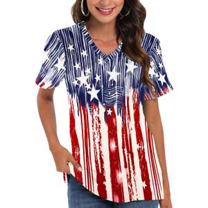 CM-Kid 4th of July Patriotic Shirt for Women American Flag Clothing Summer V Neck Short Sleeve USA Outfit Tee Top (S)
