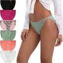 INNERSY Women's High Cut String Bikini Panties Stretchy Sexy Cotton Underwear 6-Pack (Light Retro)