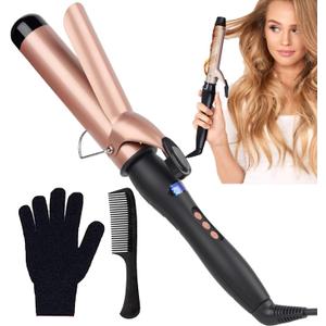 Curling Iron Set, Hair Curling Wand Set with Gloves and Comb, 38mm Instant Heat Up Hair Curler Produces Flawless Waves, LCD Display, Adjustable Temperature, Auto Shut Off