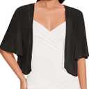 Women Bolero Shrug Cardigan Open Front Cover Up Sheer Short Sleeve Kimonos for Evening Dress (Medium, Black)