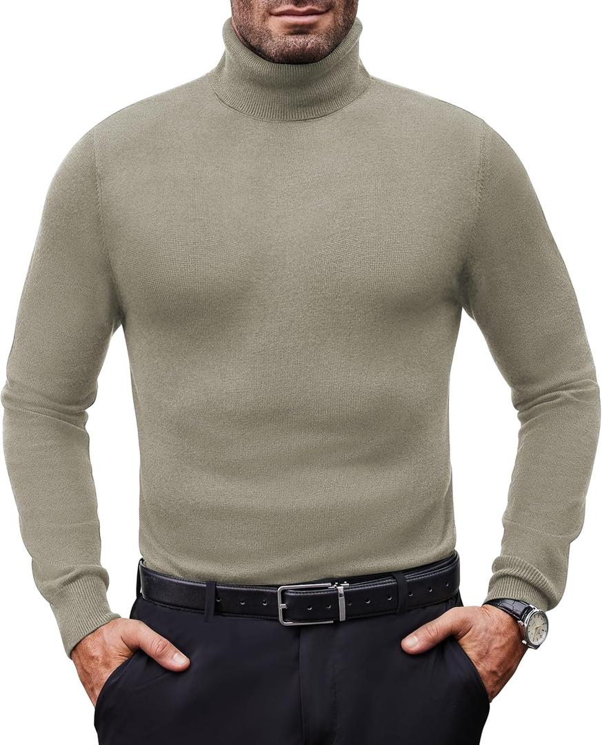 Mens Turtleneck Sweaters Slim Fit Long Sleeve Sweater Pullover Mens Turtle Neck Men Sweater Highneck Thermal (X-Large, Apricot)