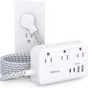 Power Strip Extension Cord - 6 Outlets and 4 USB (2 USB C), Braided Cord with Ultra Thin Flat Plug, Wall Mount, Overload Protection, Travel, Cruise Ship, Dorm Room Essentials (15FT, White)