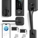 WiFi Smart Lock with Handleset, Built-in WiFi Door Lock, Keyless Entry Deadbolt for Front Door, Fingerprint, App & Remote Control, Compatible with Alexa & Google Assistant, Auto Locking