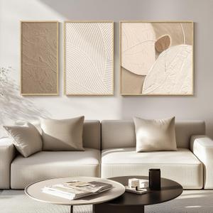 Framed Neutral Abstract Wall Art for Living Room, 3 Piece Boho Brown Cream Canvas Prints Artwork for Walls, Modern Minimalist Paintings Wall Decor for Kitchen, Bedroom, Home Office - Total 24" x 52"