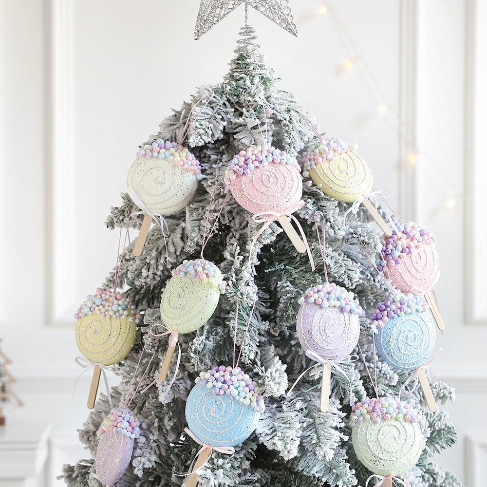 Christmas Lollipop Ornaments 6pcs Pastel Color Candy Christmas Tree Hanging Ornaments Set for Xmas Tree Party Supplies