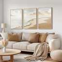 Framed Boho Coastal Beach Wall Art for Living Room, Large Neutral Abstract Coastal Canvas Artwork for Walls, 3 Piece Minimalist Ocean Picture Print for Bedroom Kitchen Wall Decor, Total Size 30x60 In