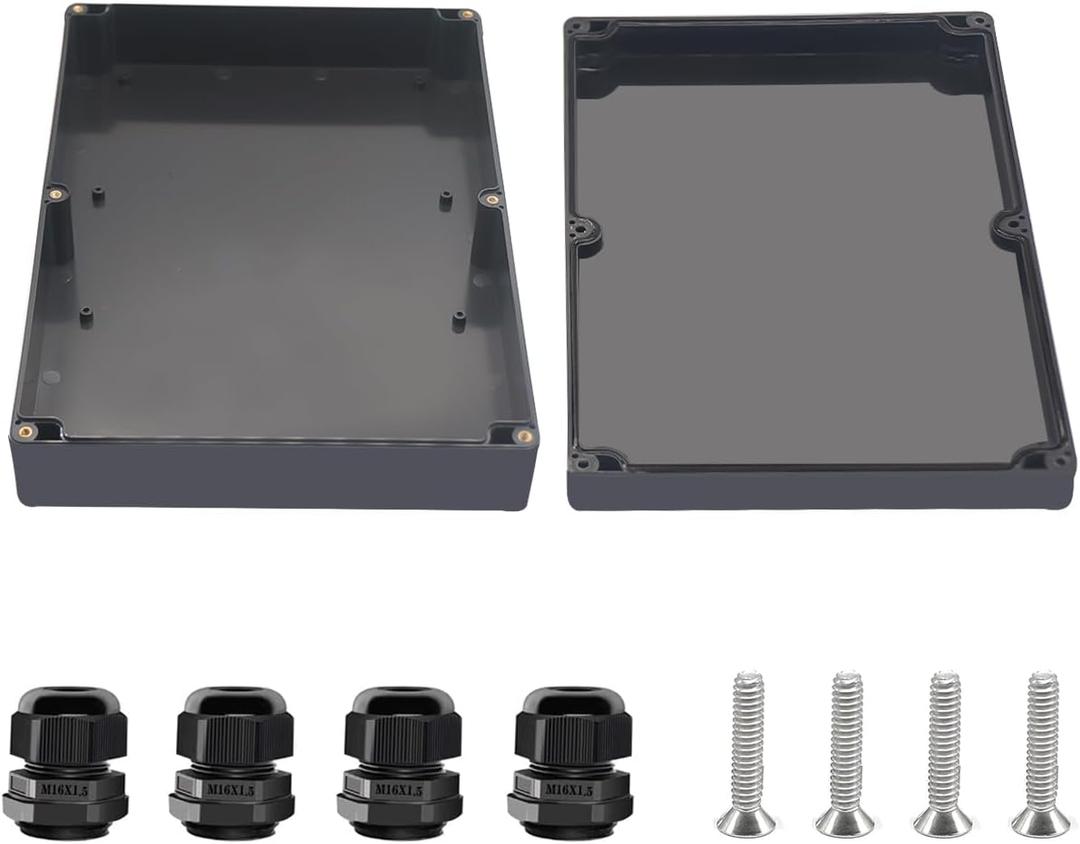 Project Box ABS Black Electrical Boxes IP67 Outdoor Waterproof Box Electronic Junction Box Power Enclosure with Cable Glands for DIY Project 11.4x8.3x2.5 inch (290 x 210 x63 mm)