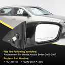 Door Mirror Right Passenger Side Replacement For Honda Accord Sedan 2003-2007, Replace HO1321152 Black 3PINS