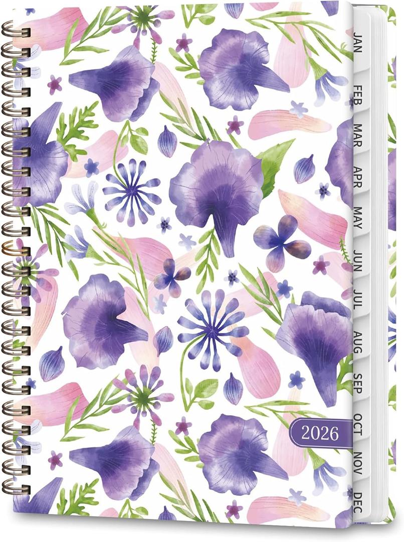 2026 Planner, Weekly and Monthly Calendar Academic Planners, Jan 2026 - Dec 2026, Planning Agenda Notebook for Office School Supplies, Purple Petals