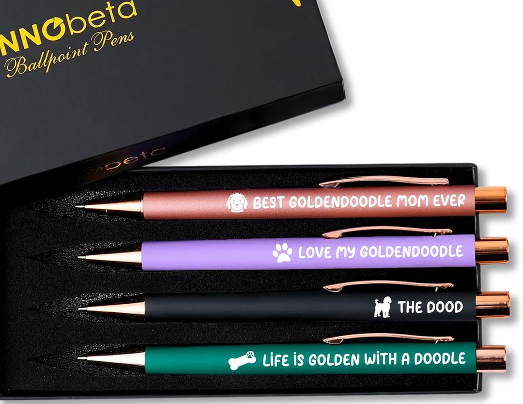 InnoBeta Golden Doodle Gifts Women, Ballpoint Pen Set of 4, Goldendoodle Gifts for Mother's Day, Christmas, Birthday - Goldendoodle Mom