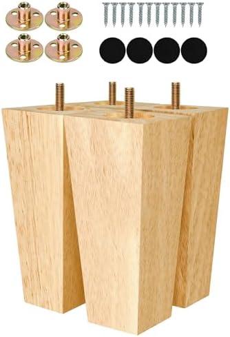 Albo Wood Furniture Legs 6 inch, Heavy Duty Sofa Legs, Pack of 4 Square Couch Legs Covered with Clear Varnish, Sofa Replacement Parts, for Dresser Legs, Sideboard, Recliner Couch, Circle Chair