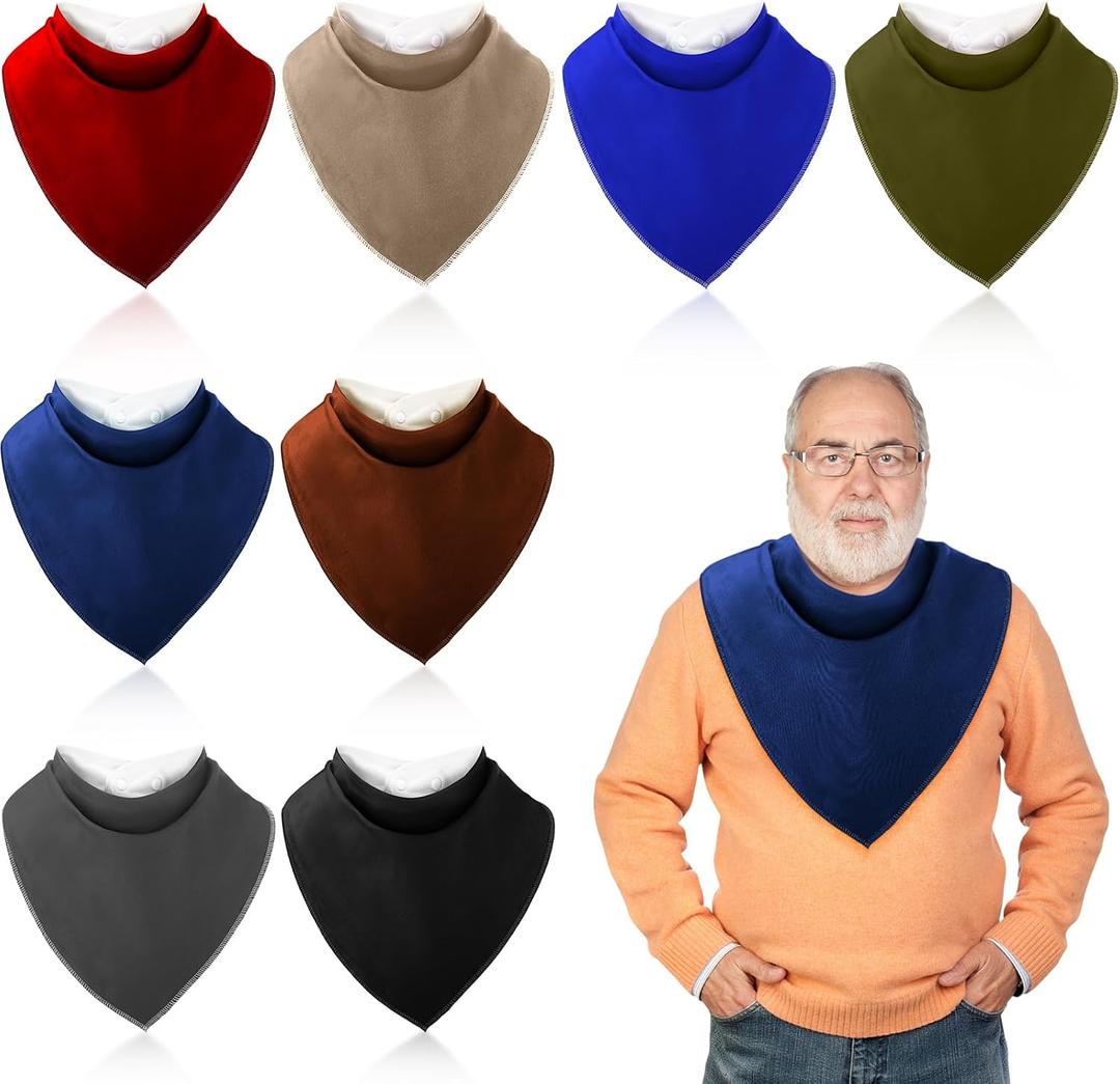 Cutecrop 8 Pcs Adult Drool Bib for Men Women Special Needs, Soft Absorbent Large Elderly Snap Bandana Bibs Set for Clothing Protector (Multicolor)