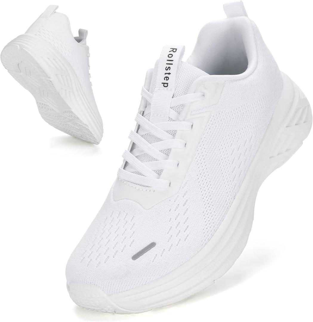 Wide Toe Box Shoes Women Sneakers Extra Wide Width Arch Support Non-Slip Tennis Athletic Ultralight Running Shoes for Women Walking Diabetic Plantar Fasciitis Footwear 6-12 (9-9.5 Wide, White)