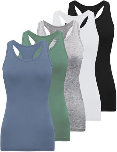 BQTQ 5 Pack Racerback Tank Tops for Women Sleeveless Workout Tank Top Ladies Undershirts Slim Fit Tanks Tops, S