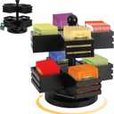 Bamboo Tea Bag Organizer 2 Tier Stackable Tea Bag Storage Holder Spinning Carousel with 8 Compartments Rotating Tea Bag Caddy for Kitchen Counter Cabinet, Up to 96 Tea Bag Storage (Low Black)