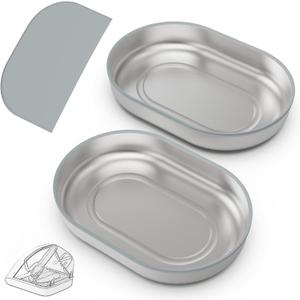 Stainless Steel Bowl for Automatic Microchip Cat Pet Feeder, Sealing Ring Design for Keeping Food Fresh and Reducing Odor, SUS 304, Easy to Clean, 2 Bowl & 1 Mat Set