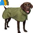 Tuff Pupper Waterproof Dog Raincoat | Full-Body Windproof Rain Jacket for Dogs | Reflective Strips | Breathable Mesh Lining | Adjustable Fit | Leash Port (Olive, XL) (60-80 lbs)