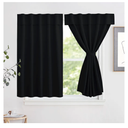 NICETOWN Kitchen Curtains Small Window Drapes, Thermal Insulated Solid Self Sticky Adjustable Curtain Panels for Cupboard, Loft, Cafe, Dining Room (Black, 36"x42")