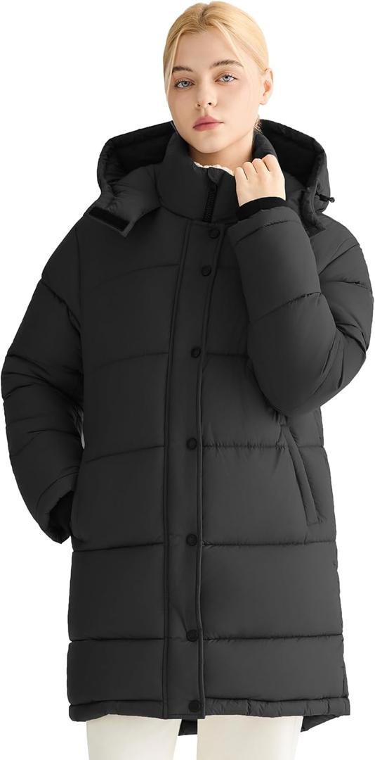 Orolay CHIIONE Winter Puffer Jacket Women's Mid-Length Relaxed Fit Warm Down Coat with Hood, Windproof Winter Parka (XX-Large, Black)