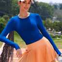 RUNNING GIRL Long Sleeve Workout Tops for Women Soft Crew Neck Basic Tight Cropped Top Casual Seamless Shirt (XL)