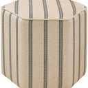 Martha Stewart Ellen Accent Ottoman - Solid Wood Frame, Soft Fabric, Hexagonal Small Stool Chair - Modern Foam Padded Top Footstool Living Room Furniture Natural, 18" W x 18" D x 16" H, Natural