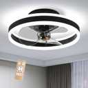 COCOSTAR 16" Flush Mount Bladeless Ceiling Fan With Light - Low Profile, Stepless Color Temperature Change, 6 Speeds - Black
