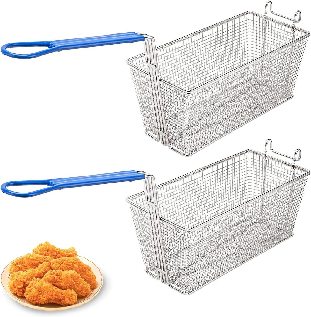 2Pcs Deep Fry Basket - 13.2"x 6.5"x 5.9" Stainless Steel Fry Baskets with Handle for Commercial Restaurant Kitchen for Deep Fryer