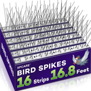 XPCARE 16.8 Feet Bird Spikes, Stainless Steel Bird Spikes Fence Spikes for Crow Robin Pigeon Squirrel Raccoon Defender Spikes (16 Packs)