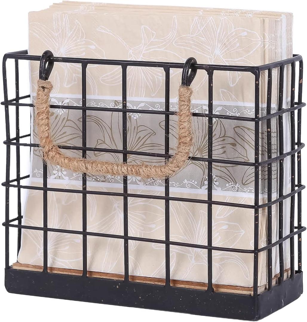 NIKKY HOME Farmhouse Napkin Holder, Rustic Tissue Dispenser, Freestanding Paper Hand Towel Caddy, Vintage Cocktail Napkin Tray Decor for Kitchen, Countertop, Dining Table, Restaurant, Outdoor - Black