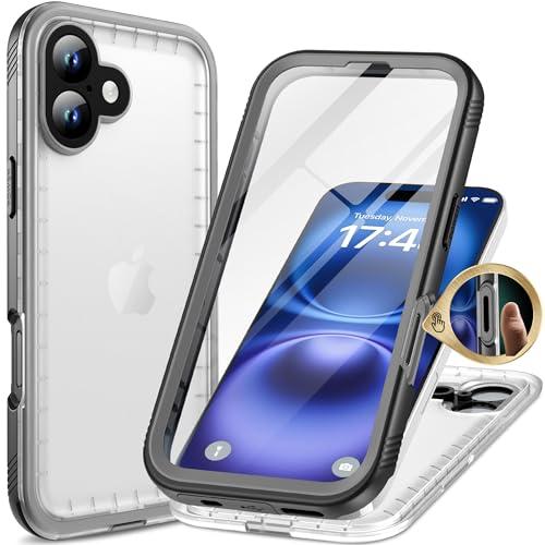 Cozycase for iPhone 16 Plus Case Waterproof - 360 Heavy Duty with Screen/Camera Protector Shockproof IP68 Underwater Dustproof Water Dust Shock Proof Full Body/Front and Back Case Black/Frosted Clear