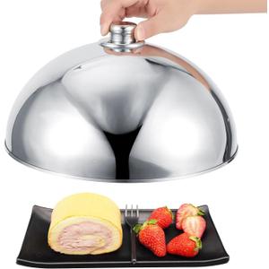 Stainless Steel Food Dome Cover, 10 inch Cloche Serving Dish Food Cover Round Basting Cover Cheese Melting Lid, Dessert Dish Dome for Hotel Restaurant Buffet Party Kitchen Cooking Barbecue (10 inch)