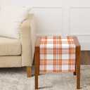 Solino Home - 100% Pure Linen Orange Tartan Plaid Short Table Runner 14 x 36. Checkered Table Runner 36 Inches for Dresser and Coffee Tables, Party, Event, Dining, Summer