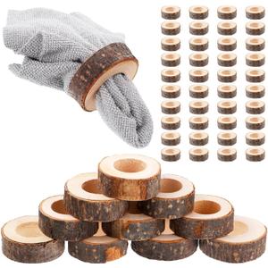 50 Pcs Wooden Bark Napkin Ring 1.18 Inch Handcrafted Wooden Napkin Holder Decorative Round Shaped Holders with Bark Edge Natural Design for Table Dining Parties Special Occasions Kitchen & Home Decor