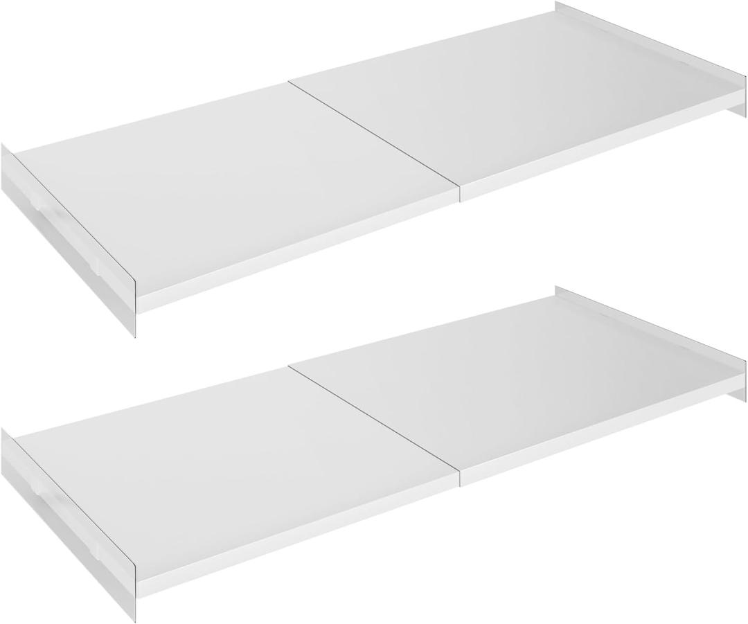 SANNO Adjustable Shelf Organizer for Closet, 17-31" Tension Shelf with Heavy-Duty Adhesive - DIY Expandable Shelf Dividers for Cabinet, Pantry, Wardrobe, Kitchen, 2 Pack