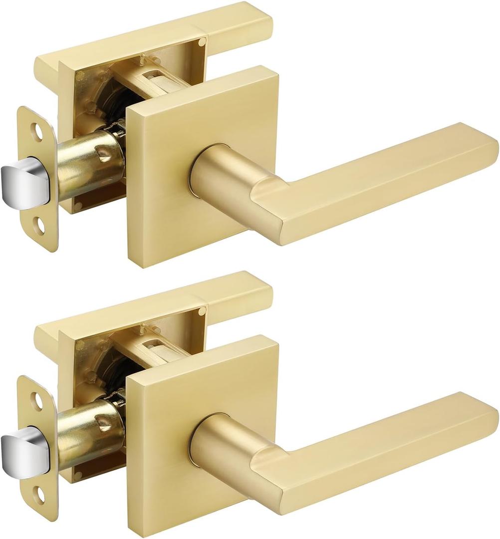 Haidms Gold Passage Door Handles Closet, Zinc Alloy Brushed Gold Closet Door Handles, Brass Hall and Closet Lever Doorhandles Hallway(2 Pack)