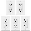 5 Pack GFCI Outlets 15 Amp, Non-Tamper Resistant, Decor GFI Receptacles with LED Indicator, Ground Fault Circuit Interrupter, Wallplate Included, ETL Listed, White