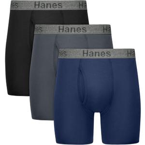 Hanes Men's Stay Dry Pouch Boxer Briefs, Performance Stretch Boxer Brief With Leak Protection, 3-pack (Black, XL)