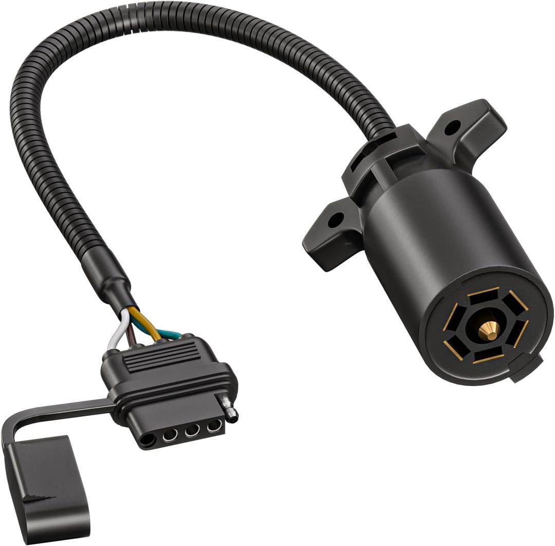 Goupchn 7 Way Blade to 4 Way Flat Trailer Plug Adapter 1ft/30cm 7 Pin Round to 4 Pin Trailer Wiring Connector Cable for Trailer, RV, Lights