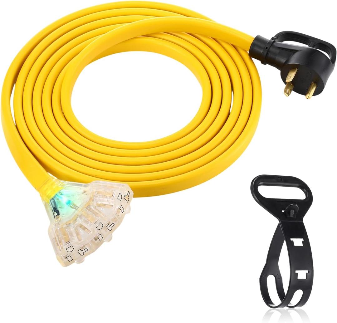 15 FT Flat RV Generator Adapter Cord Compatible with NEMA TT-30P to 3X 5-20R/5-15R, 30A to 110V 15/20 A Household Outlet Adapter, 10 Gauge Flat RV Generator Extension Cord, ETL Listed (Yellow) 15 FT Flat RV Generator Adapter Cord Compatible with NEMA TT-30P to 3X 5-20R/5-15R, 30A to 110V 15/20 A Household Outlet Adapter, 10 Gauge Flat RV Generator Extension Cord, ETL Listed (Yellow)