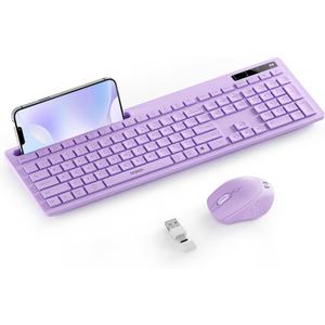 Wireless Keyboard and Mouse for MacBook, seenda Full-Size Wireless Keyboard with Phone Holder, 2.4G USB A & Type C Receiver, Compatible for Mac, MacBook/Air/Pro Windows Computer/Desktop/Laptop, Purple