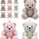 12 Pieces Mini Teddy Bear Bulk,4 inch Small Stuffed Animal Toy, Soft Plush Mini Teddy Bears for DIY Keychain Baby Shower Party Favors Graduation Keychain Bag Charm Supplies (Pink+Brown+White)