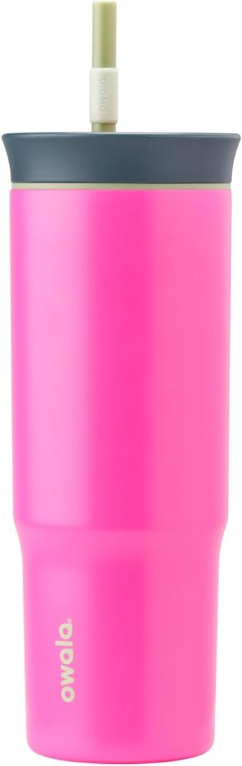 Owala Stainless Steel Triple Layer Insulated Travel Tumbler with Spill Resistant Lid and Straw, BPA Free, 24 oz, Brown/Pink (Watermelon Breeze) (24 Ounces (Pack of 1))