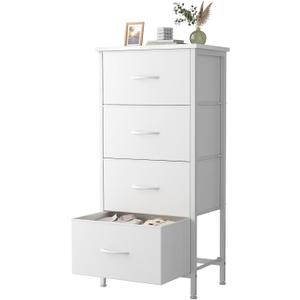 Sweetcrispy 4 Fabric Drawer Small Dresser, Bedside Nightstand with Wooden Top Sturdy Frame, Entryway Closet Bedroom Storage Cabinet Furniture for Dorm,White