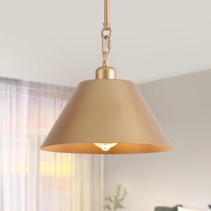 11 Inch Pendant Lights Kitchen Island - Small Farmhouse Light Fixtures Gold Cone Shade, Adjustable Height Industrial Ceiling Light Chandeliers for Kitchen Hallway Bedroom Foyer Dining Room