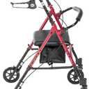 Drive Medical RTL10261RD Foldable Rollator Walker with Seat - Adjustable Handles and Seat, Red