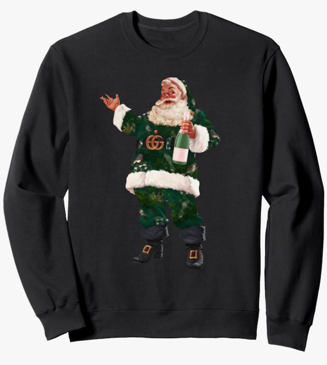 Retro Santa Claus Champagne Christmas Drinking Party Xmas Sweatshirt, Size S