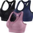 Heathyoga High Impact Sports Bras for Women High Support Padded Sports Bra Workout Bras for Women Racerback Bra for Yoga (XX-Large, 3 Packs-Black+Blue+Pink)