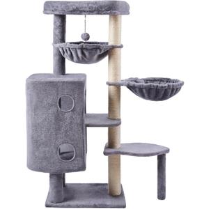 HUITREE 45in Cat Tree Tower with Big Condo for Indoor Cats,Cat Tower with Scratching Post,Scratching Board and Cat Toys,Multi-Level,Small Space,Transformer Cat Tree (Grey+)