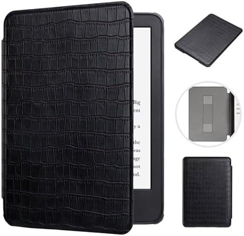 MonsDirect Case for Kindle Paperwhite 5th/6th/7th Generation 6" (Fits All 2012, 2013, 2015 and 2016 Versions), Slim PU Leather Cover with Hand Strap & Smart Auto Sleep/Wake, Crocodile Black