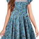 Yoklass Girls Dress Casual Round Neck A Line Ruffle Sleeve Knee Length Dresses Size XL